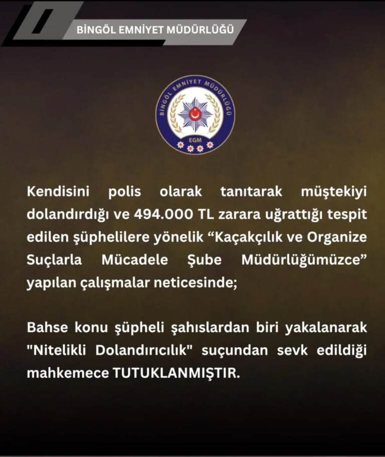 bingolde polis kiliginda dolandiricilik 494 bin lira calindi qriXidHe